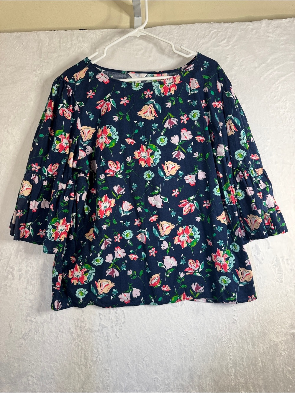 Time and Tru Navy Floral Bell Sleeve Blouse XXL